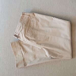 ANN TAYLOR LOFT tan ankle or cropped length. White stitching accent, size 8.